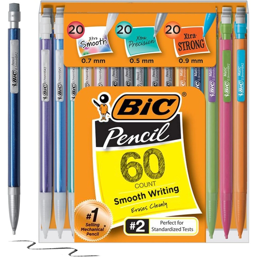BIC Mechanical Pencil 60ct Variety Pack 0.5mm/0.7mm/0.9mm Office School Supply